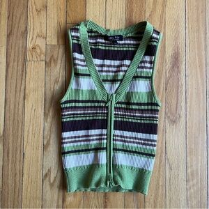 ZIP UP STRIPED CROPPED VEST